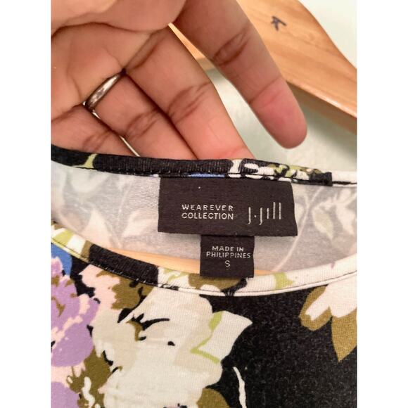 J. Jill Womens Tunic Small Black White Floral Sleeveless Wearever Collection - Picture 2 of 7